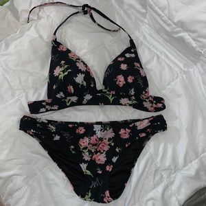 Victoria Secret black flower bikini- top-small bottom-medium